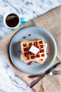 Eggnog Waffles are creamy, sweetly spiced with nutmeg, and excellent for holiday breakfasts!