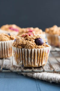Double Berry Bran Muffins are high in fiber and low in fat - a healthy start to the new year!