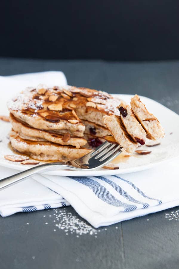 Almond Cranberry Whole Wheat Pancakes | breakfast for dinner