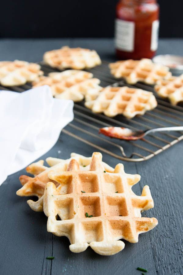 Savory Ricotta Chive Waffles - the outsides are crisp while the insides are soft and fluffy, flavoured with a gentle tang of ricotta and burst of oniony chives.