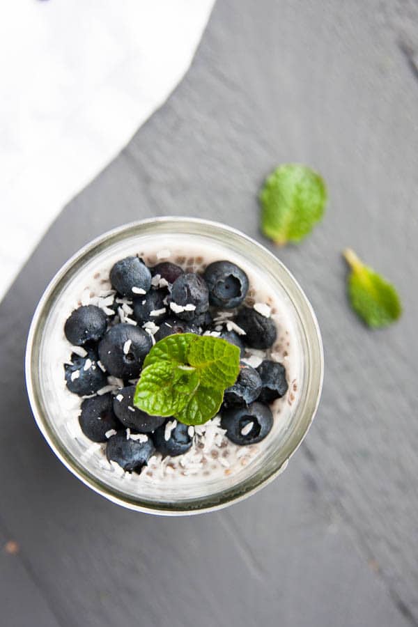 A Vanilla Chia Pudding you can take to go! Recipe makes one half-pint mason jar.