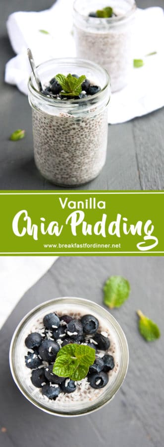 A Vanilla Chia Pudding you can take to go! Recipe makes one half-pint mason jar.