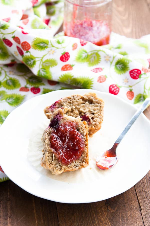 Strawberry Rhubarb Jam is a classic combination - and delicious on everything from plain buttered toast to spread across a scrumptious muffin.