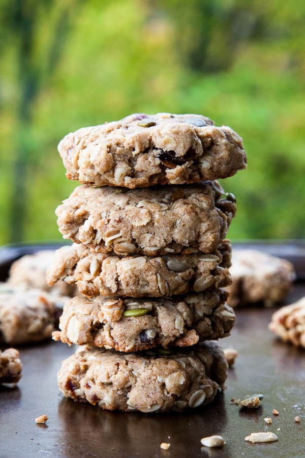 Loaded with oatmeal, seeds, peanut butter, and chopped dates for sweetness, these Oatmeal Date Breakfast Cookies are a portable, healthy breakfast or snack you can stash in your freezer and take to go.