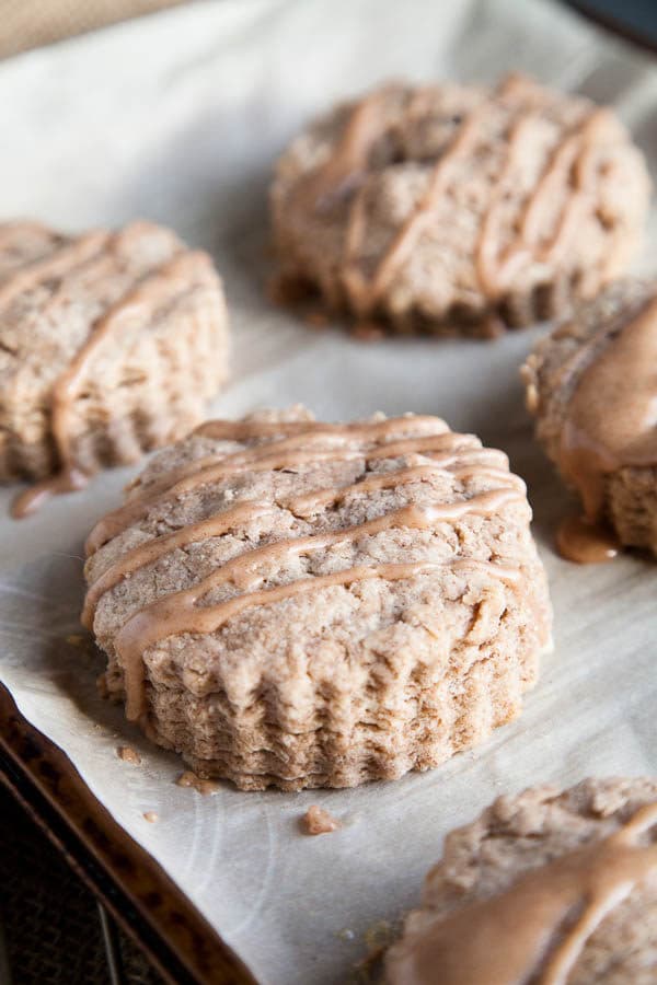 There's a lot of cinnamon in these scones. FOUR generous teaspoons of cinnamon are swirled into the batter, as well as a cinnamon glaze coating the tops. These are not healthy scones. These are scones to enjoy on a frigid winter morning with a steaming cup of tea. | breakfast for dinner