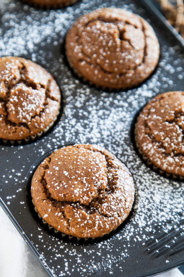 No-Bowl Gingerbread Blender Muffins are made 100% in the blender, and are gluten and dairy-free (bonus!). A quick and easy holiday muffin!