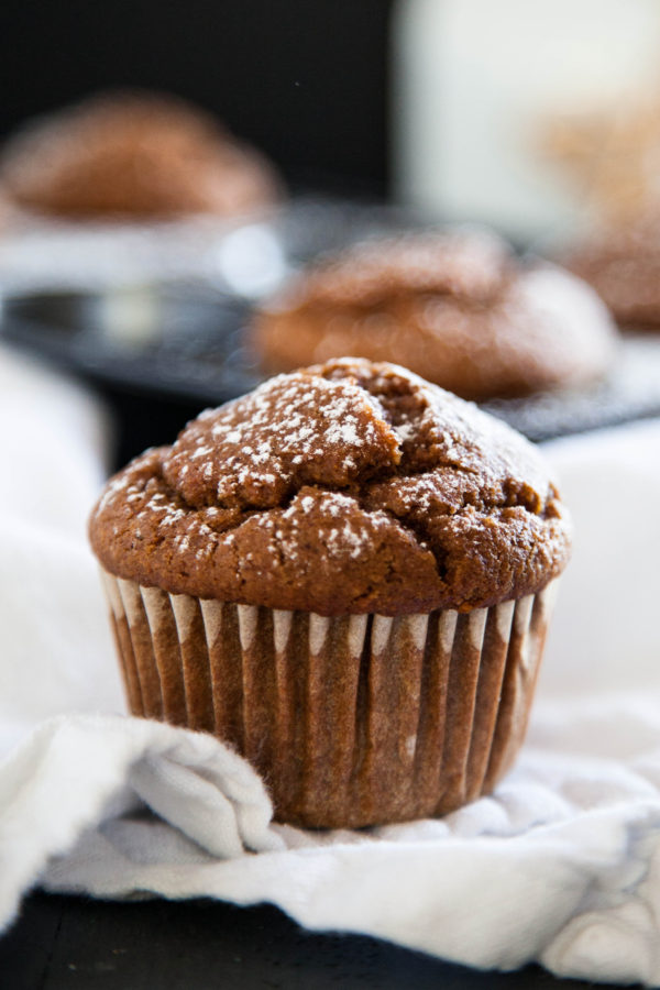 No-Bowl Gingerbread Blender Muffins are made 100% in the blender, and are gluten and dairy-free (bonus!). A quick and easy holiday muffin!