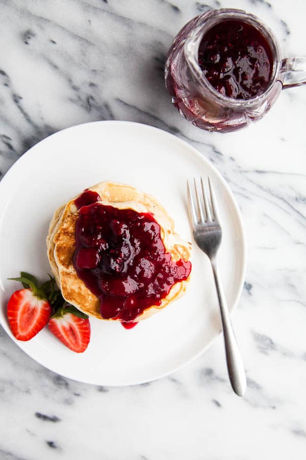Buttermilk Pancakes with Triple Berry Sauce | breakfast for dinner