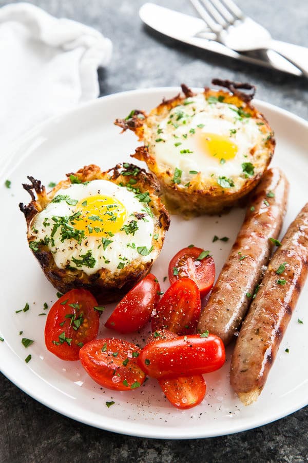 Shredded sweet potatoes and grated parmesan cheese form a hashbrown "nest" surrounding soft baked eggs - giving you all your breakfast favourites in one convenient portion.