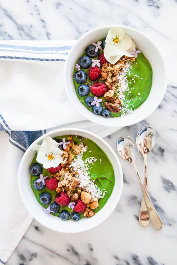 Smoothie bowls are a heartier and more filling breakfast than a smoothie. Load up on toppings - my favourites are homemade granola and shredded coconut. Recipe makes one very large or two smaller smoothie bowls.