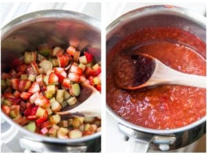 Making stewed Strawberry Rhubarb Compote