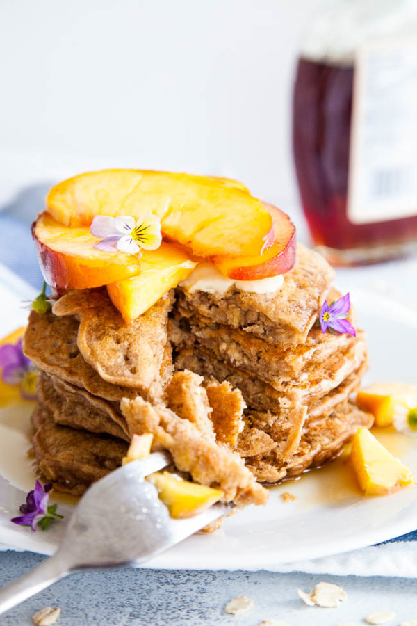 Let's say a little hallelujah for Oatmeal Pancakes. The base is mostly oatmeal, which means they're high in protein and fiber, and hearty to keep you full. Your kids will love them because - they're pancakes!