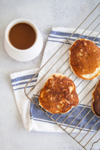 Greek Yogurt Pancakes and mug of coffee